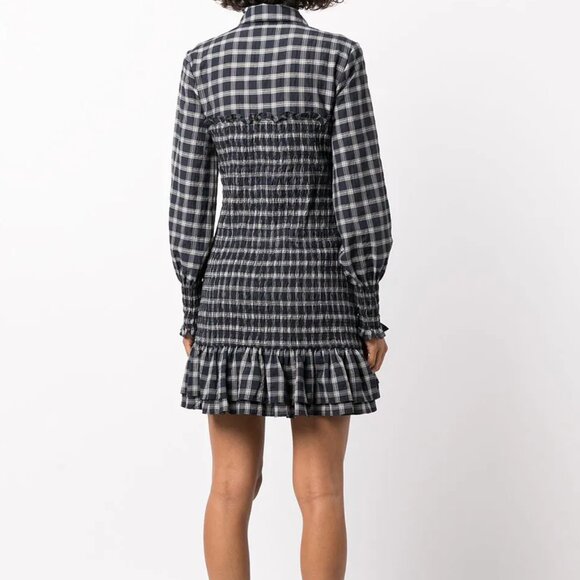 Veronica Beard Kelsey Dress Plaid Gauze Shirred Mini Size 4 New Tag $448 - Picture 2 of 8